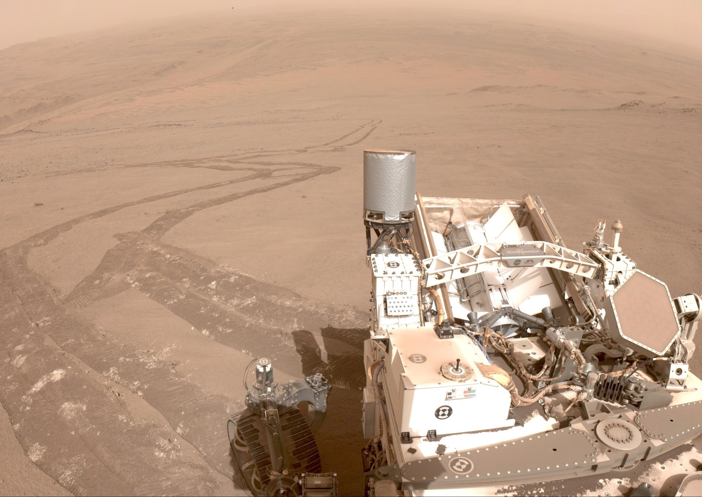 Perseverance rover tracks on Mars.
