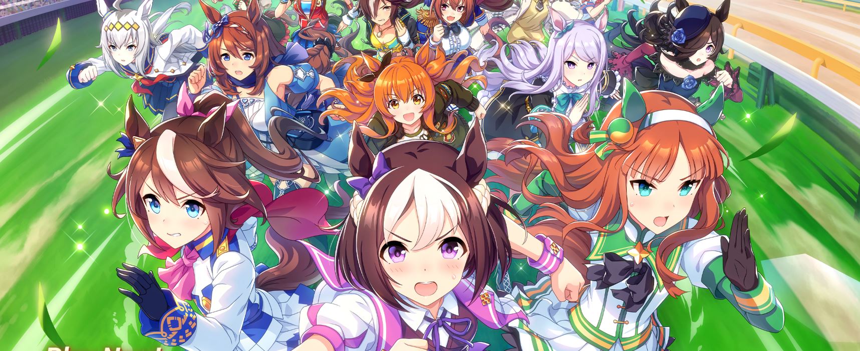 Illustration of horse girl characters from Umamusume: Pretty Derby racing.