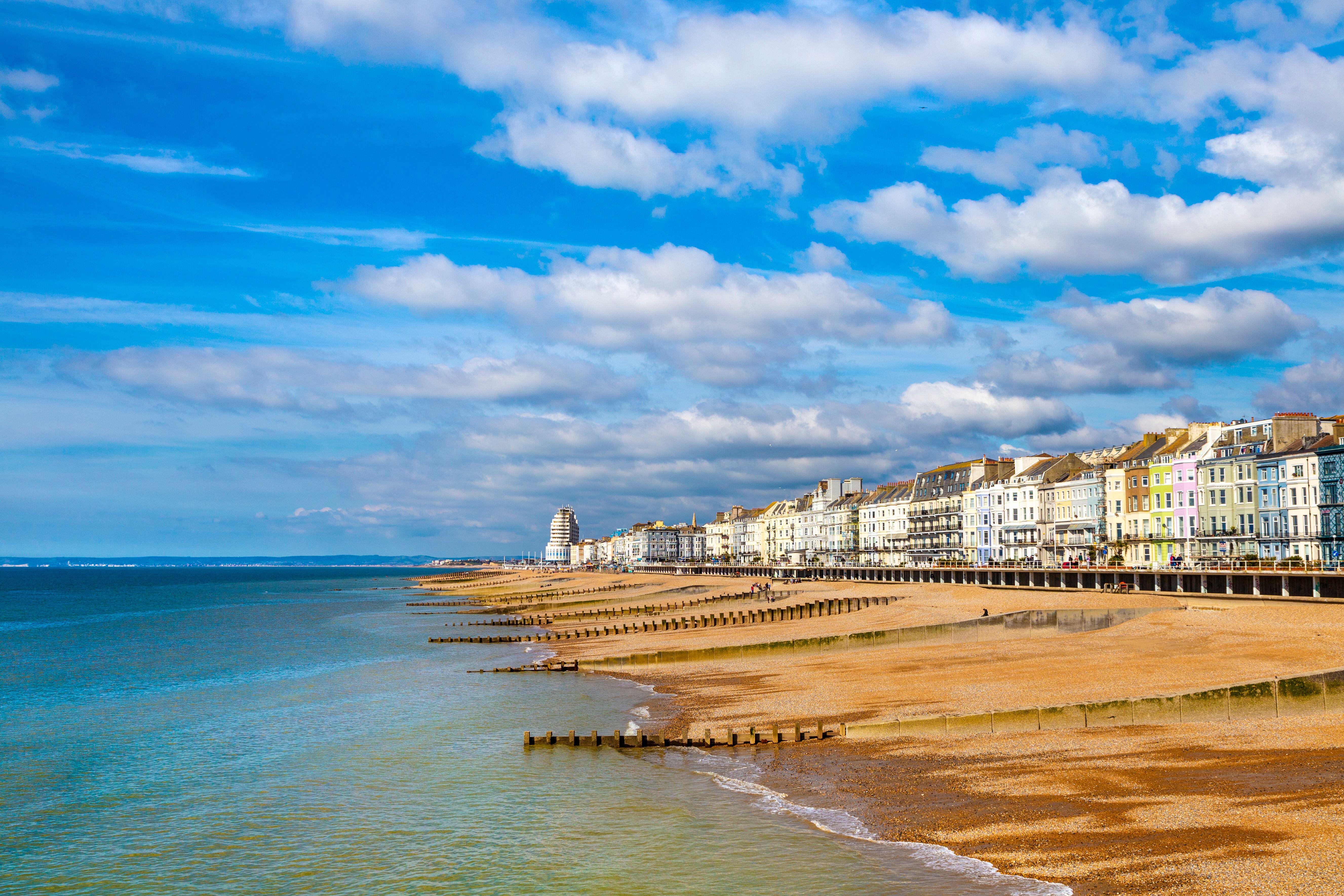 View of St. Leonards-on-Sea beach from Hastings Pier.