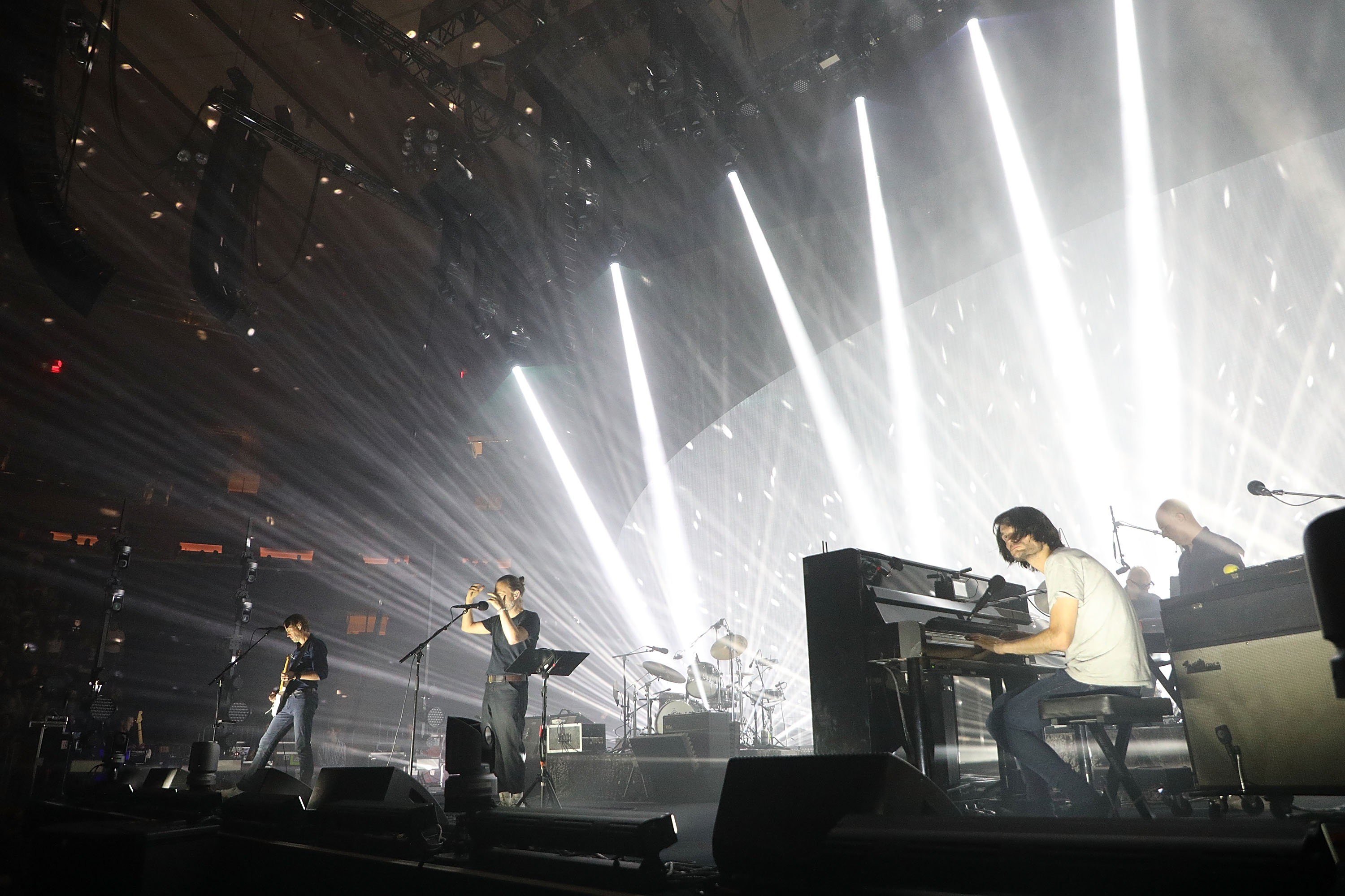 Radiohead performing live in concert.
