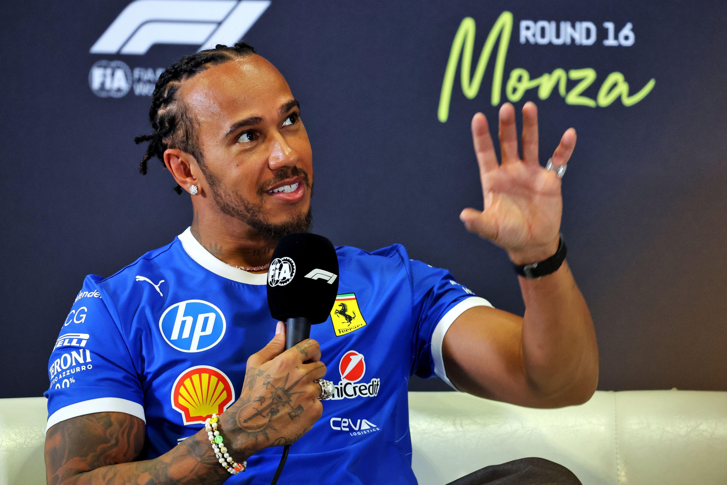 Lewis Hamilton at a Formula 1 press conference.