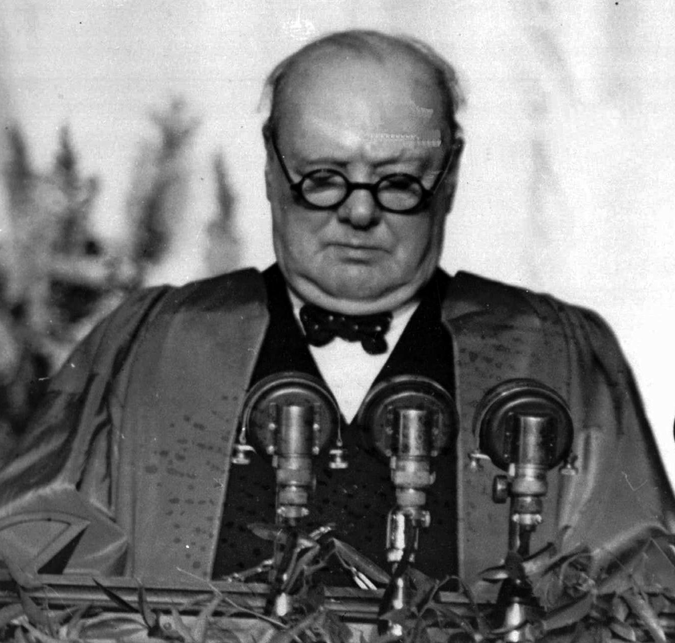 Winston Churchill giving a speech.