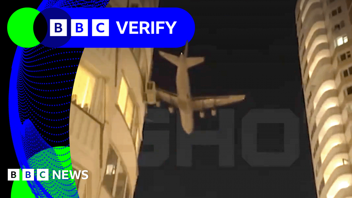 BBC Verify Live: Footage shows cargo jet flying low over Moscow during reported drone attack