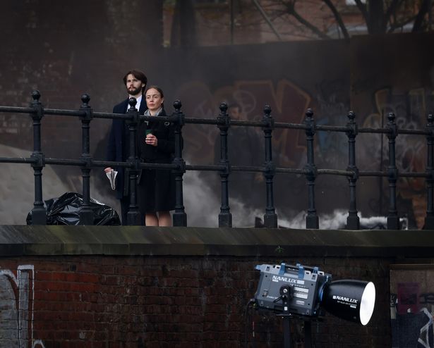 Actors were seen filming ominous scenes for Clayface in Castlefield