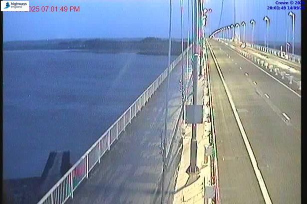 An empty Severn Bridge, closed by National Highways because of strong wind and bad weather 