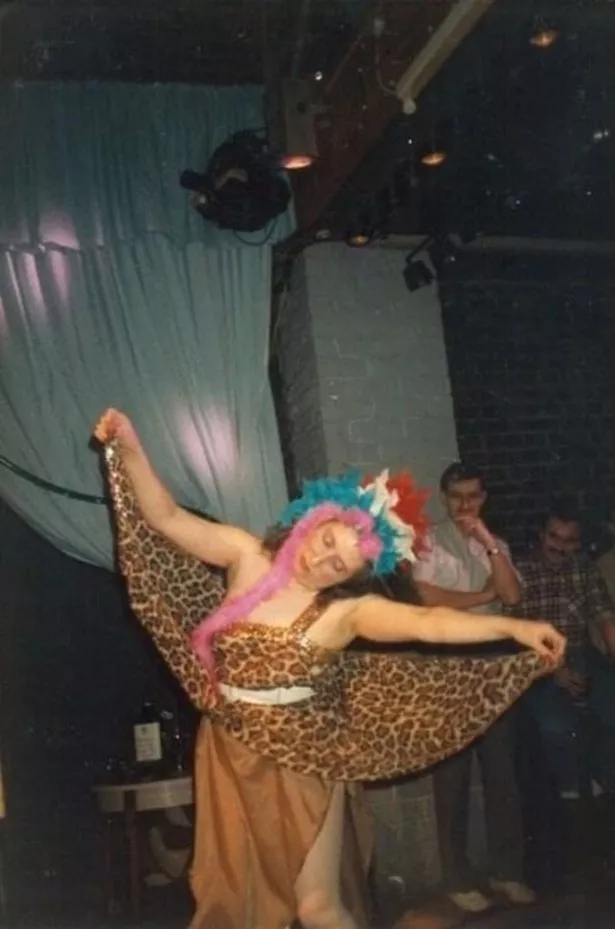 Avril A performing on stage in the 1980s