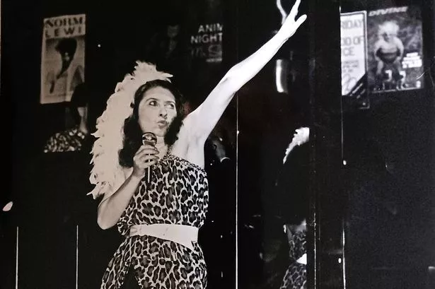 Avril A performing on stage, sometime in the 1980s