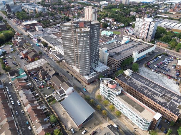 Aerial view of Bootle Strand and the surrounding area