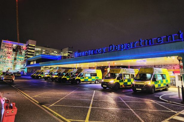 Rows of ambulances parked up outside Aintree Hospital last week