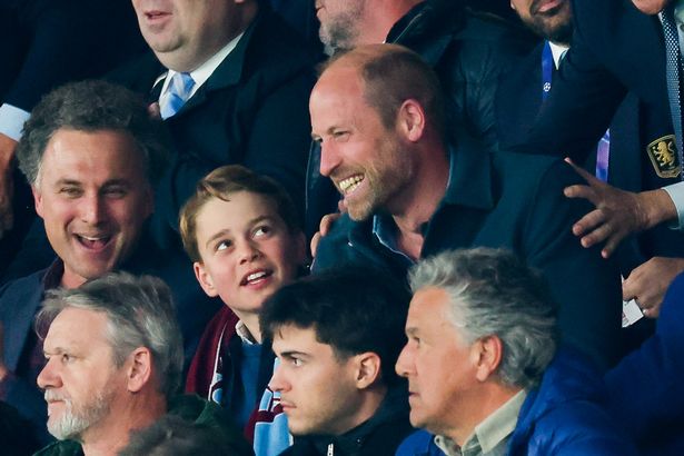 Prince George of Wales and Prince William, Prince of Wales during the UEFA Champions League 2024/25 Quarter Final First Leg match between Paris Saint-Germain and Aston Villa FC in 2025