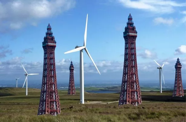 Blackpool towers on Scout Moor 