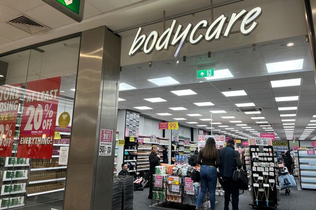 Image of Bodycare Manchester Arndale store closing down signs following company falling into administration