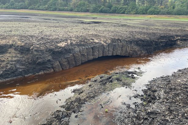 The stone arch, thought to be part of Broomhead Bridge, also known as Cooper Carr Bridge, which spanned Ewden Beck close to a corn mill, has been revealed, after it was lost when the lake was constructed.