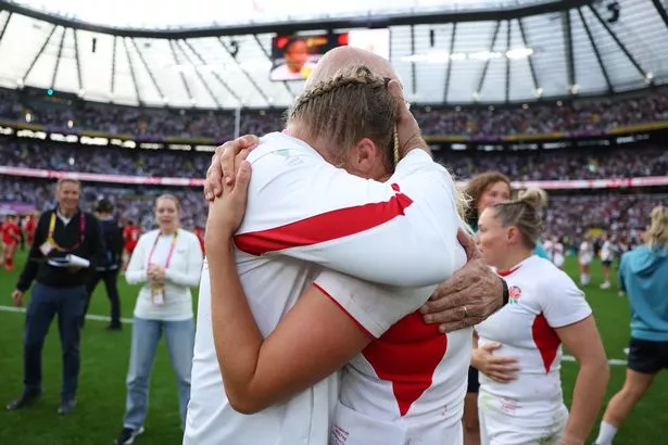 Zoe Aldcroft of England celebrates with John Mitchell