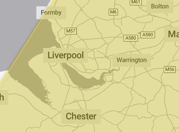 A yellow weather warning for thunderstorms has been issued for Liverpool tomorrow, September 4 