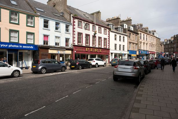 City street of Arbroath, Angus area in Scotland, United Kingdom