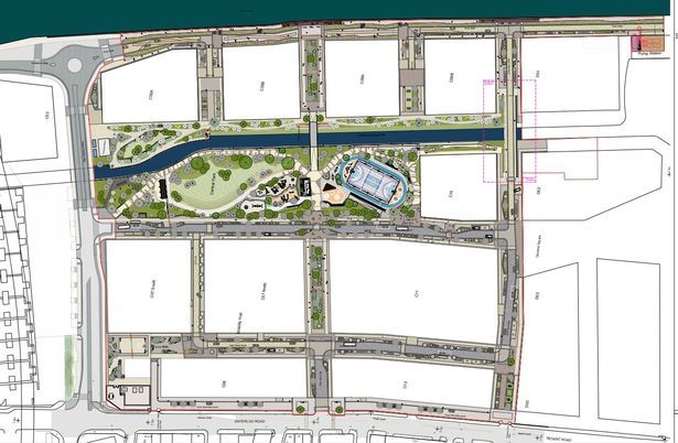 A bird's eye view of the plans for Central Park in Liverpool Waters