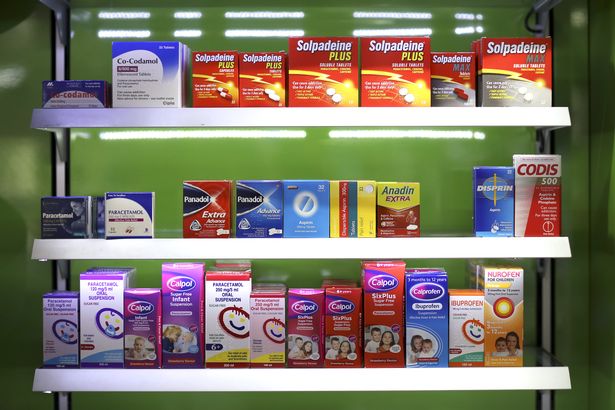 Packets of Co-Codamol, Solpadeine, Paracetamol, Panadol, Anadin, Disprin, Calpol, Ibuprofen and Nurofen sit alongside other over-the-counter medications