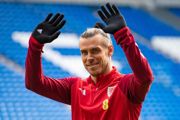 Gareth Bales greets the supporters during the Wales Training Session before they leave for the World Cup in Qatar at the Cardiff City Stadium on November 15, 2022 in Cardiff, Wales.