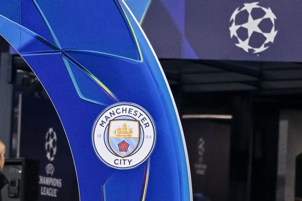 Manchester City Logo during the UEFA Champions League 2024/25 League Phase MD5 match between Manchester City and Feyenoord at Etihad Stadium 