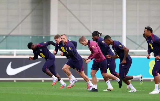 Ezri Konsa and his England team-mates in training this week