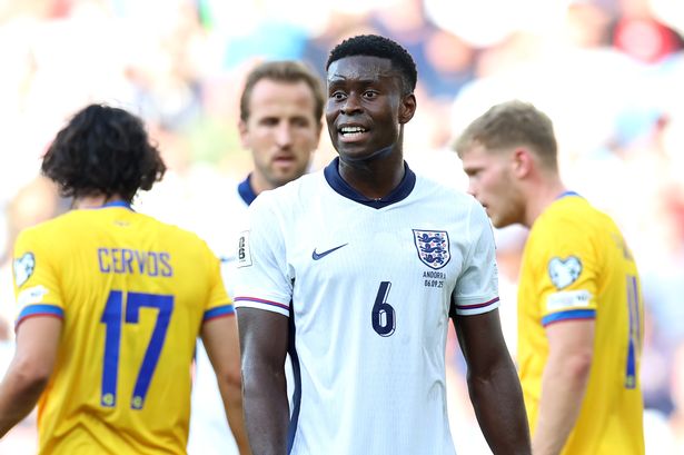 Marc Guehi of England looks on
