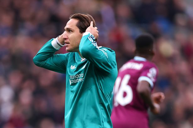 Federico Chiesa of Liverpool reacts during the Premier League match between Burnley and Liverpool at Turf Moor on September 14, 2025 in Burnley, England