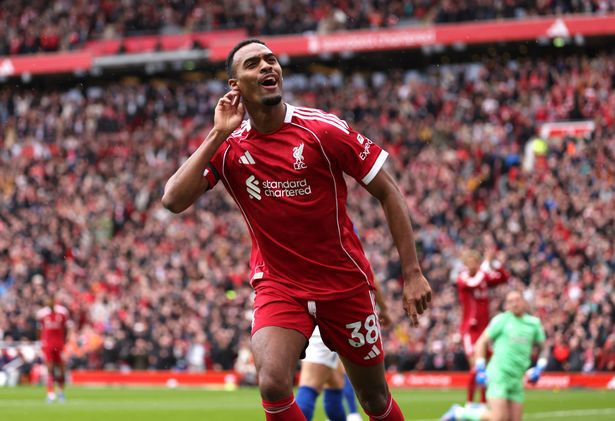 Ryan Gravenberch celebrates scoring for Liverpool