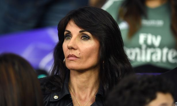 Veronique Zidane, Wife of Zinedine Zidane, is seen in the stands prior to the UEFA Champions League Final between Real Madrid and Liverpool at NSC Olimpiyskiy Stadium on May 26, 2018 in Kiev, Ukraine. 