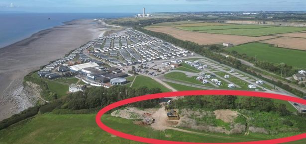 An aerial photograph showing the location of the waste mound next to Fontygary Holiday and Leisure Park 