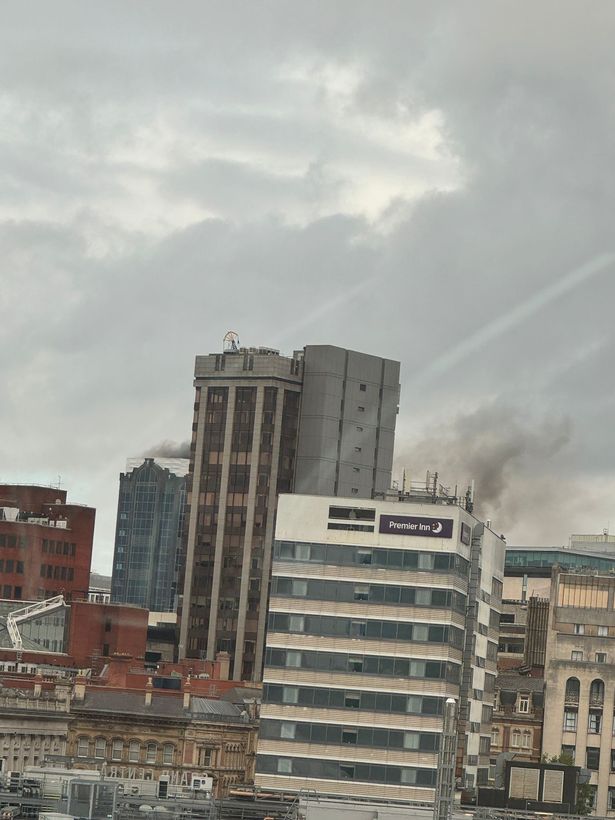 The fire at the scene at Colmore Circus Queensway in Birmingham