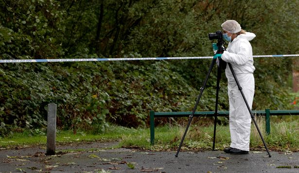 Forensics investigators gather evidence at the scene