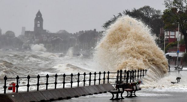 A River Mersey battering as high tide and high winds hit Wallasey