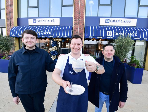 Paolo Cillo (far right), owner of Gran Caffe, with staff Tom Costain (far left),and Giuseppe Verde
