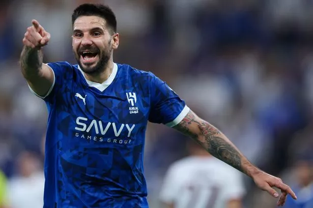 Aleksandar Mitrovic celebrates a goal for Al-Hilal
