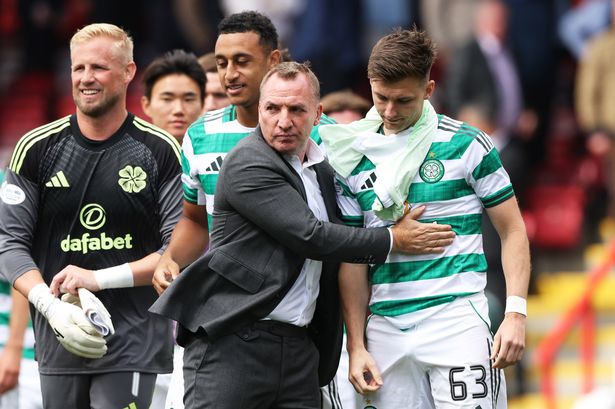 Celtic boss Brendan Rodgers with Kieran Tierney
