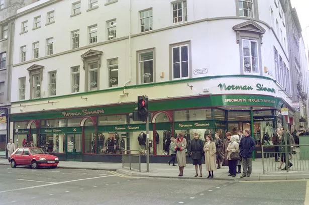Norman Simmons and Co, mens clothing shop on the corner of Cook Street and North John Street, Liverpool, L2.

Picture taken 16th November 1993