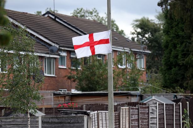 St George's flags around Higher Hillgate, Stockport.