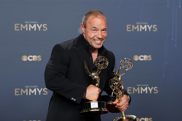 Stephen Graham, winner of Lead Actor in a Limited or Anthology Series or Movie and Outstanding Writing for a Limited or Anthology Series or Movie for "Adolescence," poses in the press room during the 77th Primetime Emmy Awards 