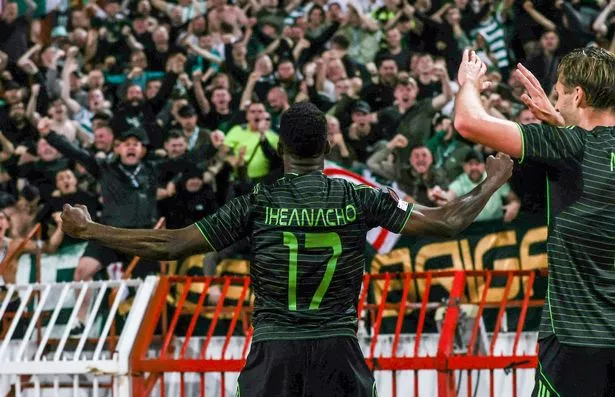 Celtic's Kelechi Iheanacho celebrates in front of fans