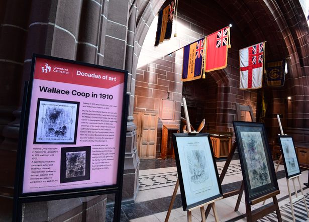 Drawings by Wallace Coop,at the Decades of art Exhibition held at Liverpool Cathedral