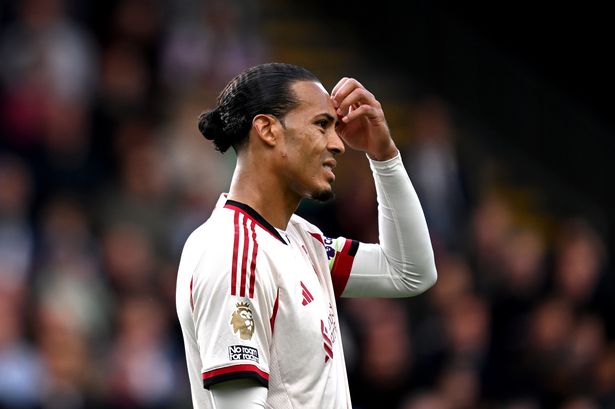 Virgil van Dijk of Liverpool reacts during the Premier League match between Crystal Palace and Liverpool at Selhurst Park on September 27, 2025 in London, England.