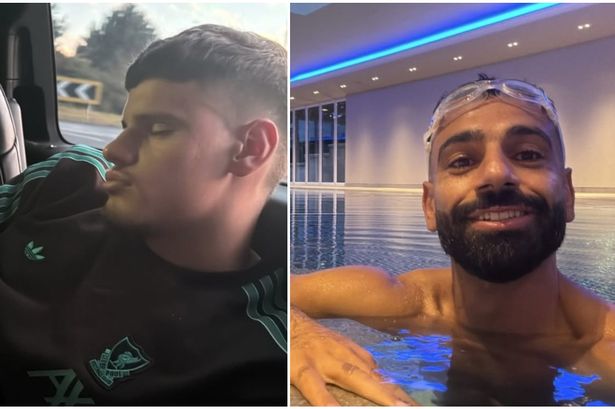 Milos Kerkez and Mohamed Salah after Liverpool's win over Burnley.