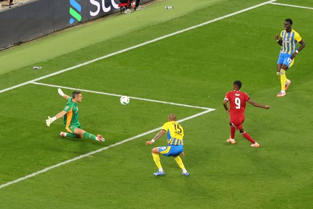 Alexander Isak scoring Liverpool's opener against Southampton