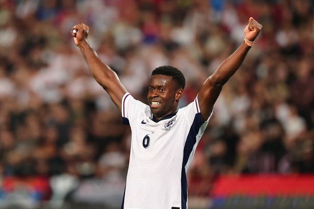 Marc Guehi celebrates during an England game