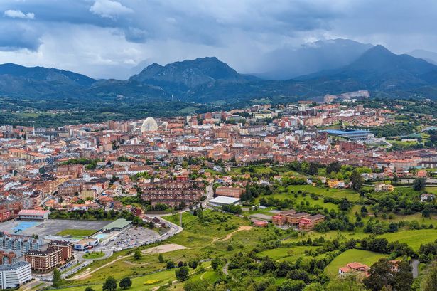 Oviedo and mountains around the city, top view from Mount Naranco, Asturias, Spain, Europe