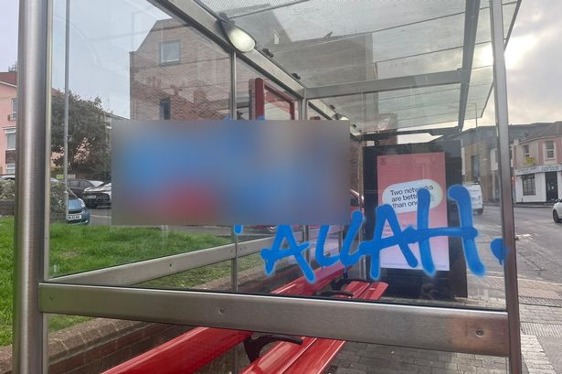 Islamophobic graffiti sprayed onto a bus stop in West Street, Bedminster, pictured on Monday, September 29
