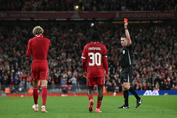 Hugo Ekitike receiving a red card against Southampton