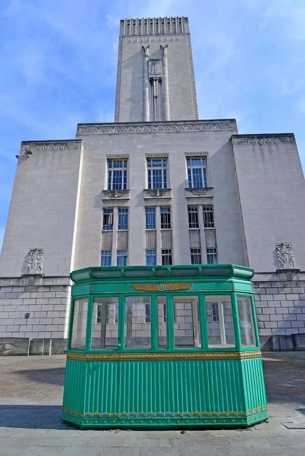 The historic Mersey Tunnel Toll booth at the George's Dock Building's plaza