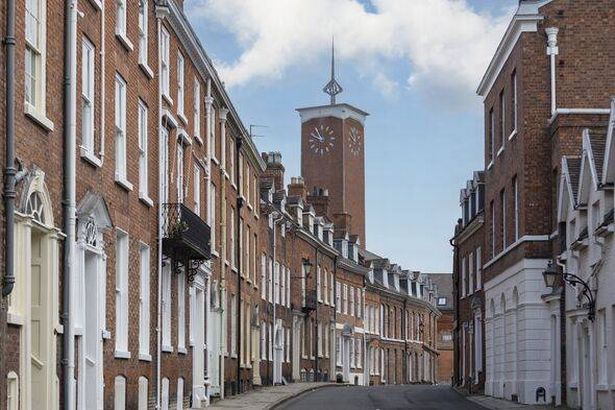 Typical Street in Shrewsbury Town with Georgian Windows and Doors.